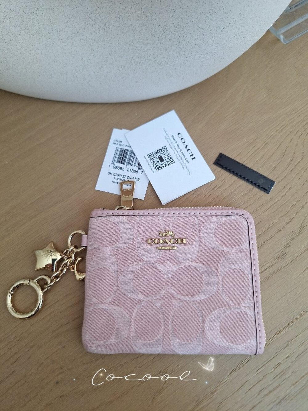 NWT Coach Women’s Zip Card Case Wallet Pink Signature Logo Keychain Charm